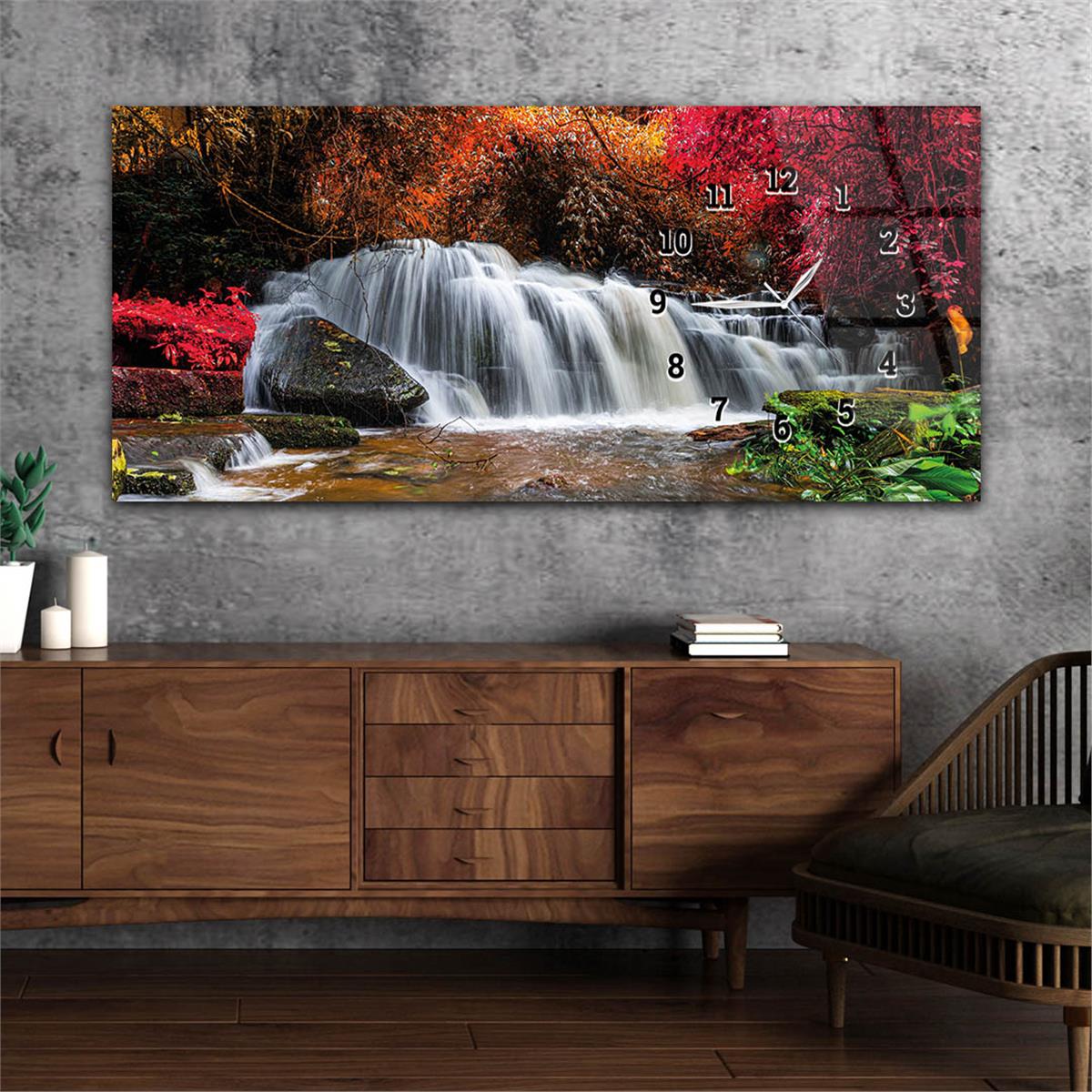 Yatay Saatli Yandan Sanat ve Doğa Temalı Cam Tablo 176