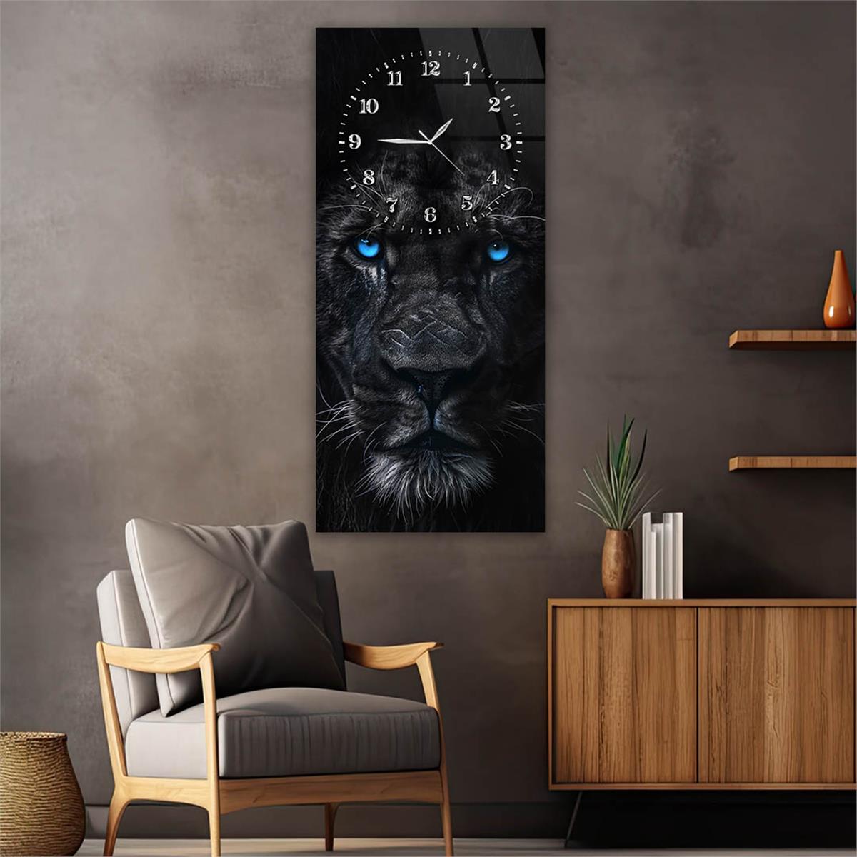 Dikey Üstten Saatli Sanat Temalı Cam Tablo 084