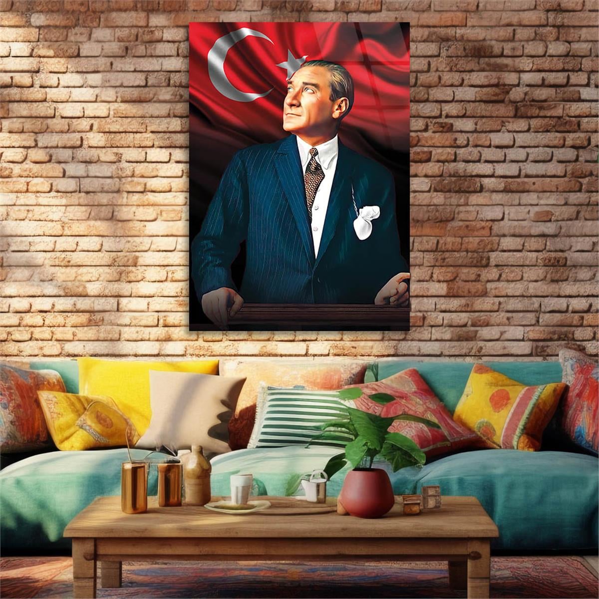 Mustafa Kemal Atatürk en Turkse vlagglas Glasschilderij 