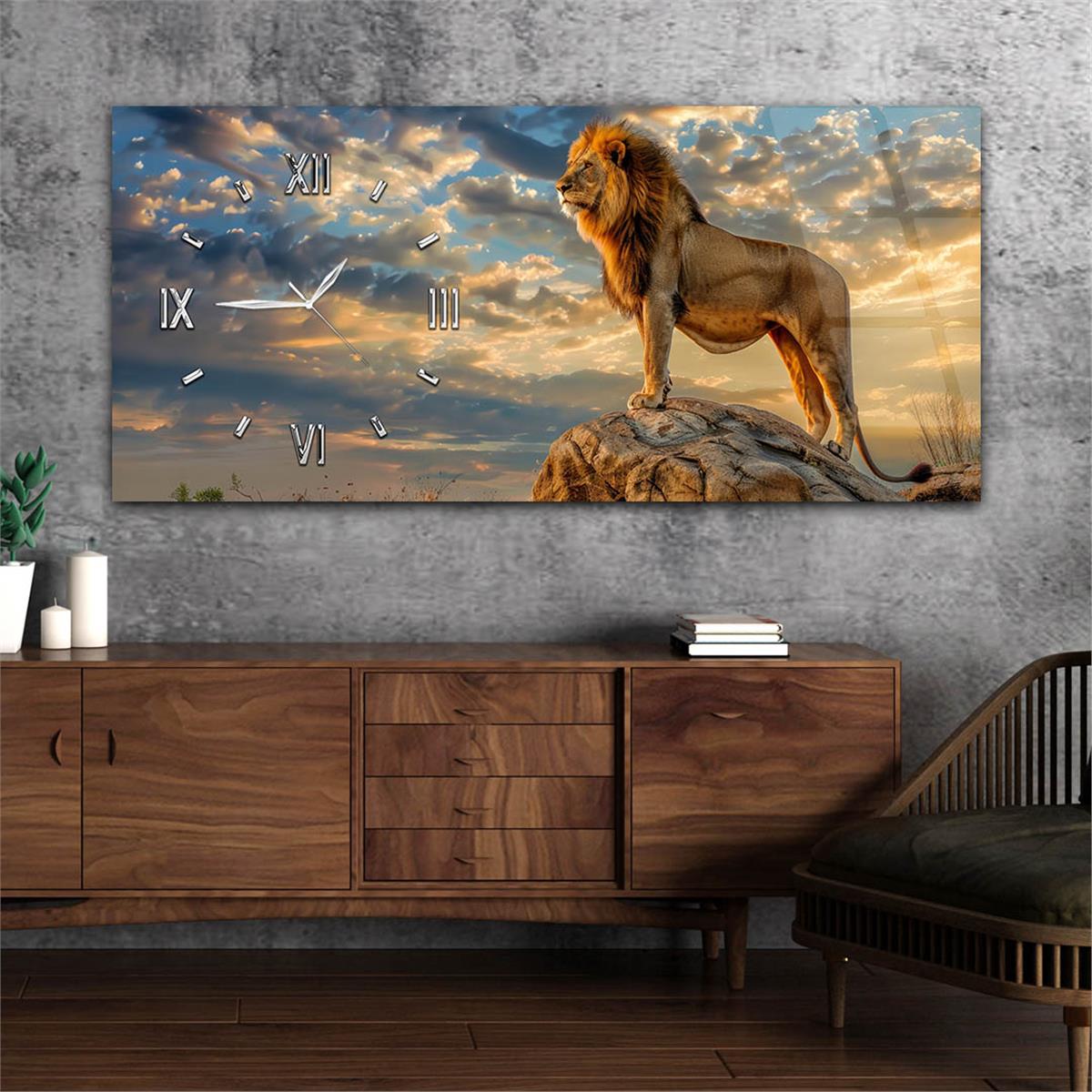 Yatay Saatli Yandan Sanat Temalı Cam Tablo 325