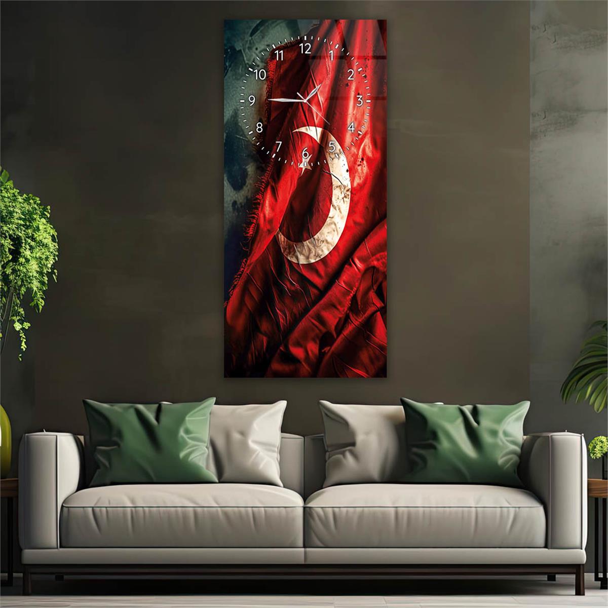 Vertical National Themed Glass Wall Art with Clock at the Top 013