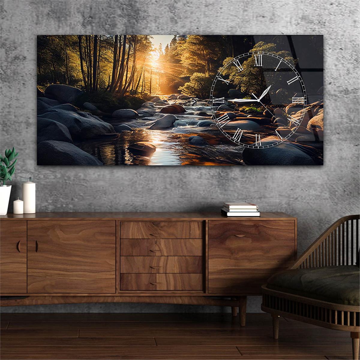 Yatay Saatli Yandan Sanat Temalı Cam Tablo 276