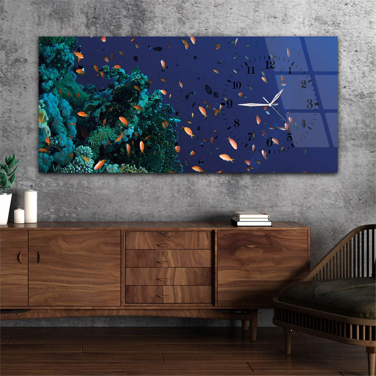 Side-Clock, Art And Nature-Themed Horizontal Glass Wall Painting 029