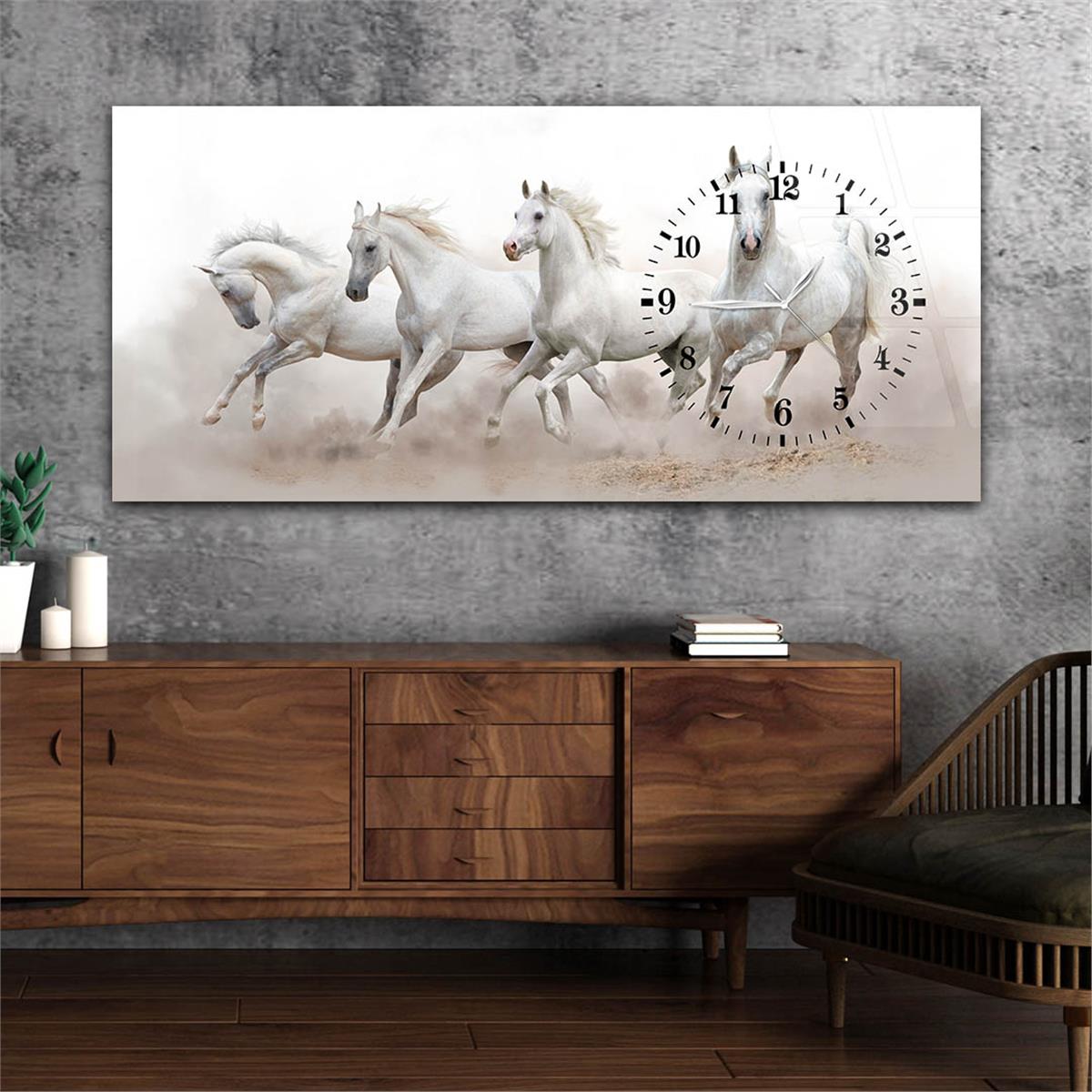 Yatay Saatli Yandan Sanat ve Doğa Temalı Cam Tablo 069