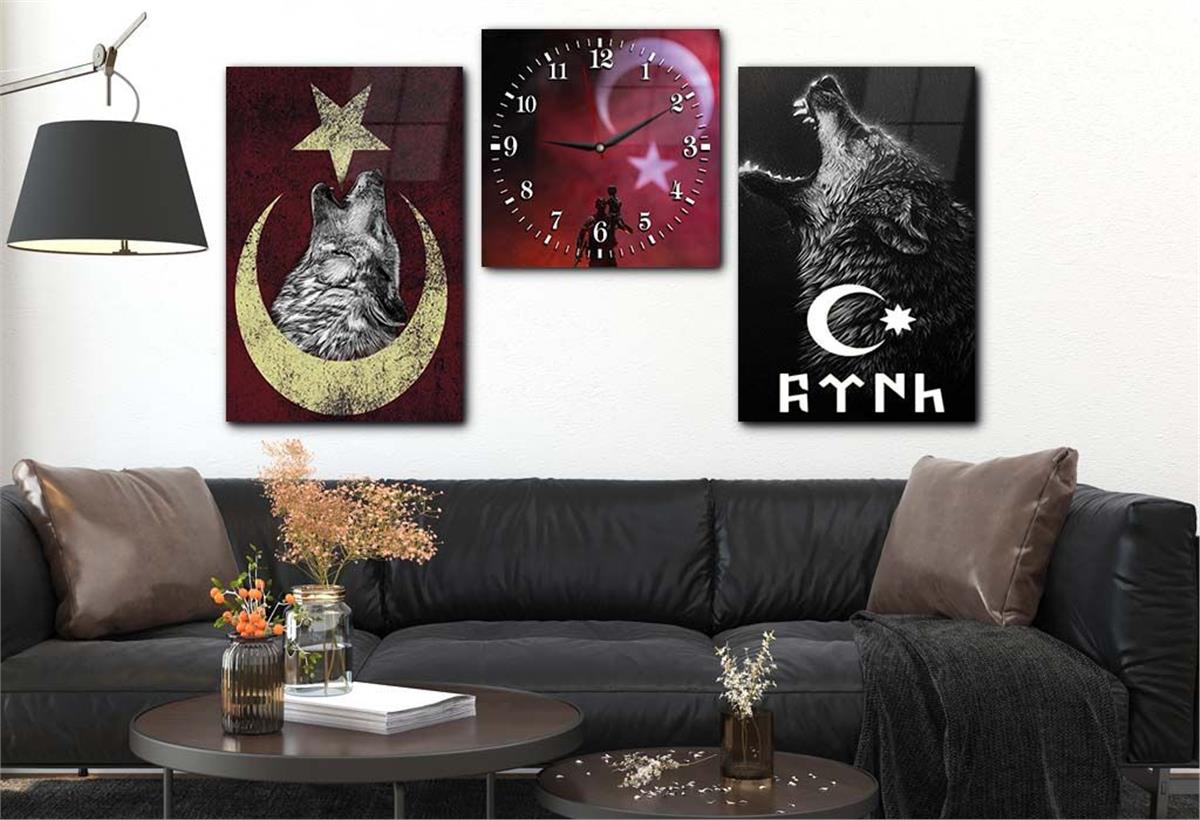 Gray Wolf Tempered Glass Wall Clock SETİ 