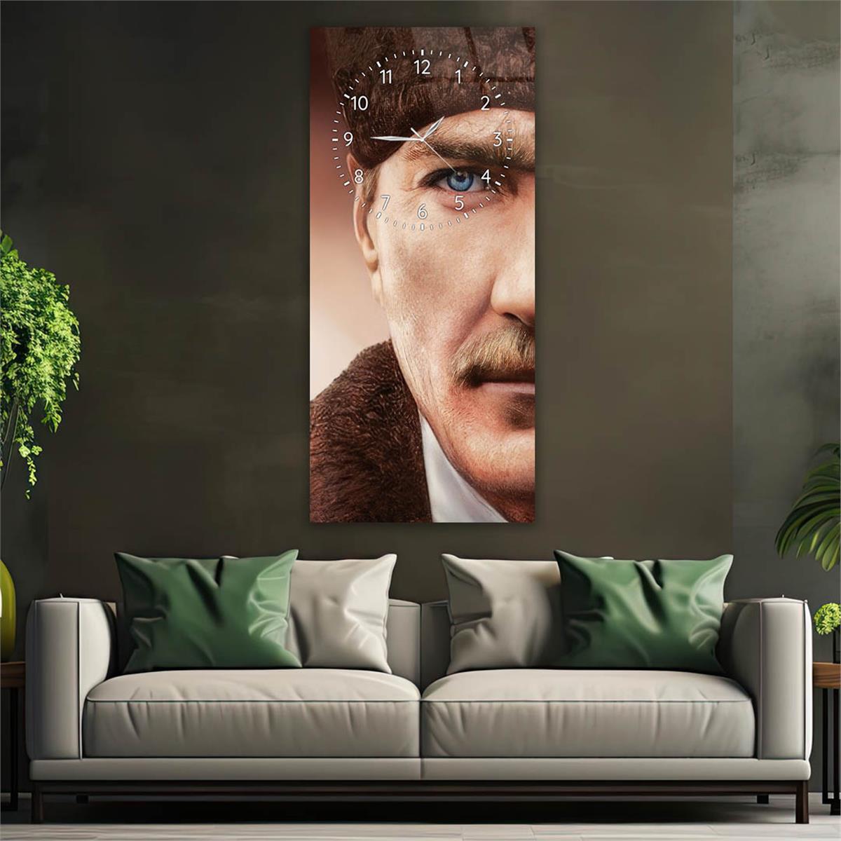Vertical National Themed Glass Wall Art with Clock at the Top 006