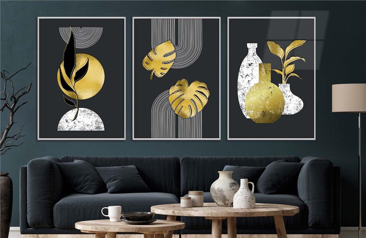 Alüminyum Çerçeveli Sanat Temalı 3'lü Set CAM Tablo 0008