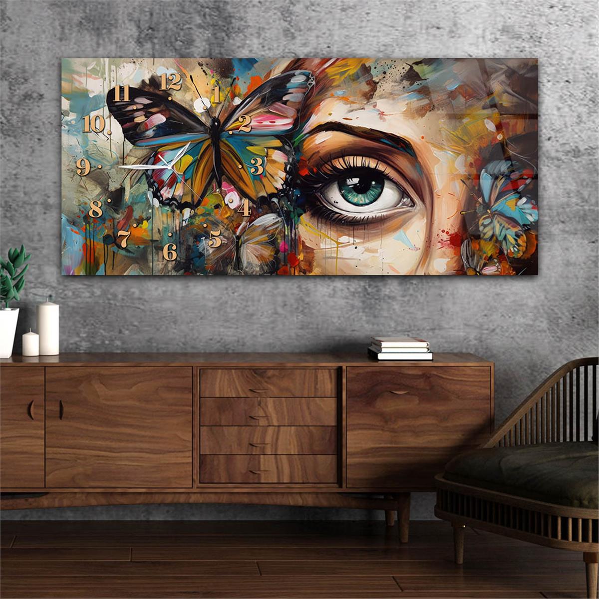 Yatay Saatli Yandan Sanat Temalı Cam Tablo 269