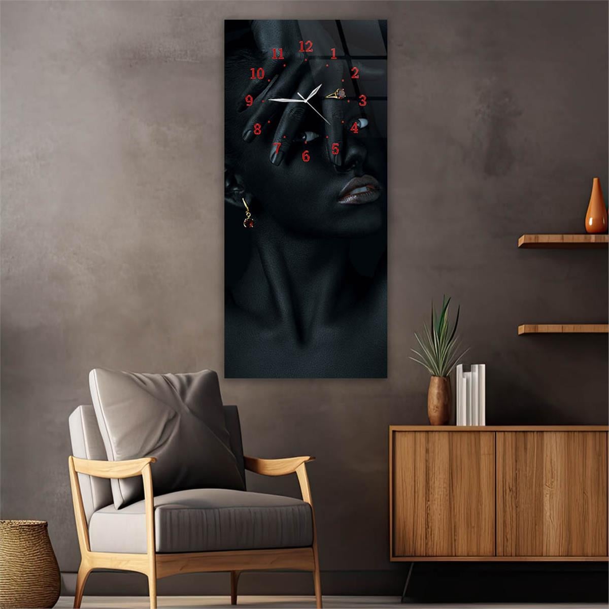 Vertical Art Themed Glass Wall Art with Clock at the Top 078