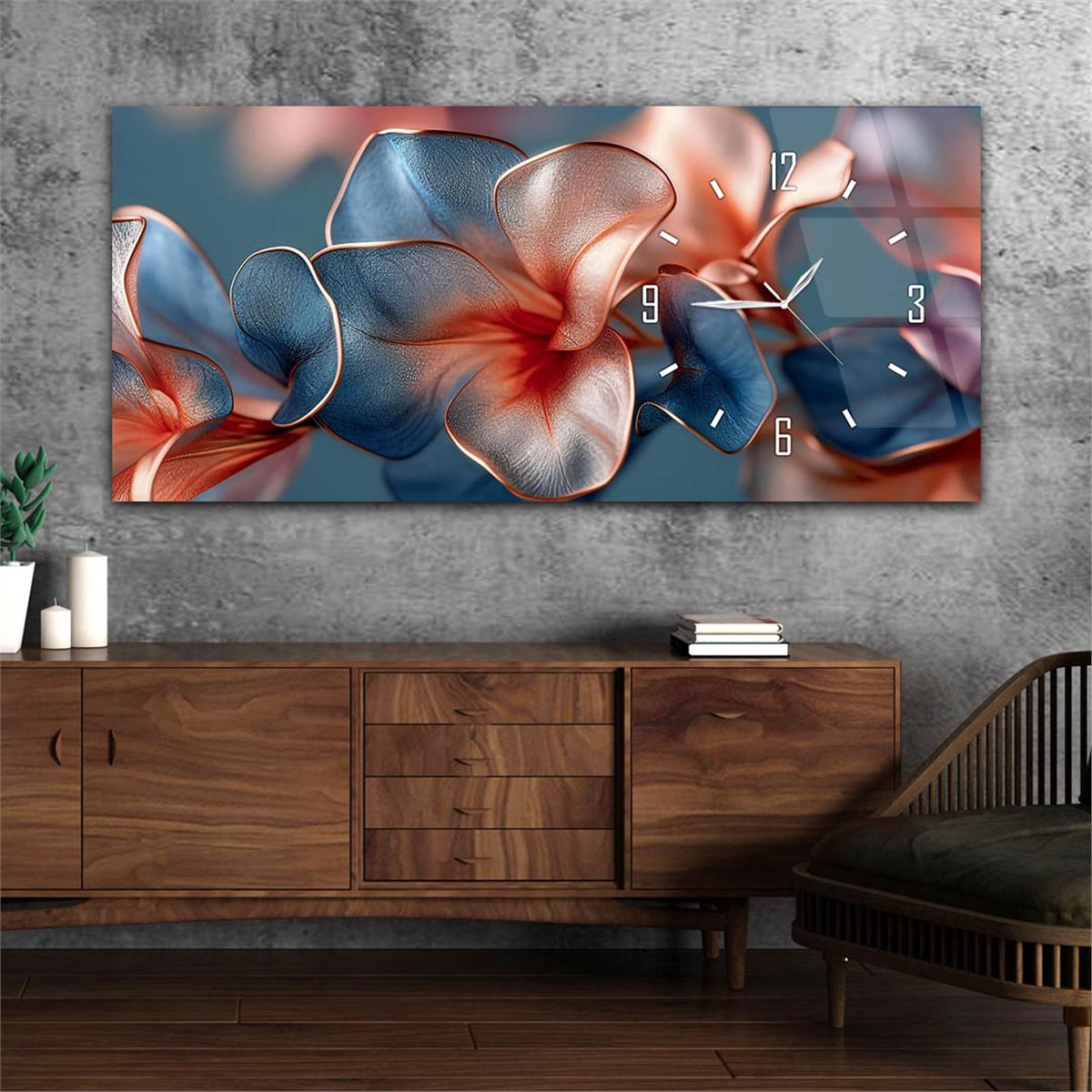 Yatay Saatli Yandan Sanat Temalı Cam Tablo 243