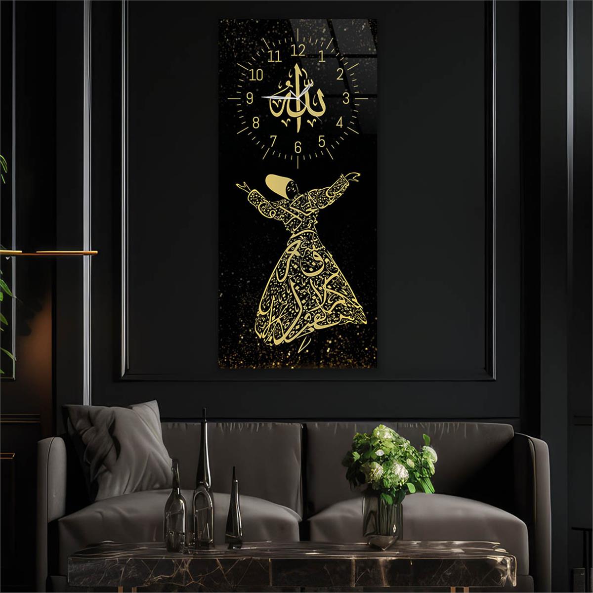 Vertical Religious Themed Glass Wall Art with Clock at the Top  001