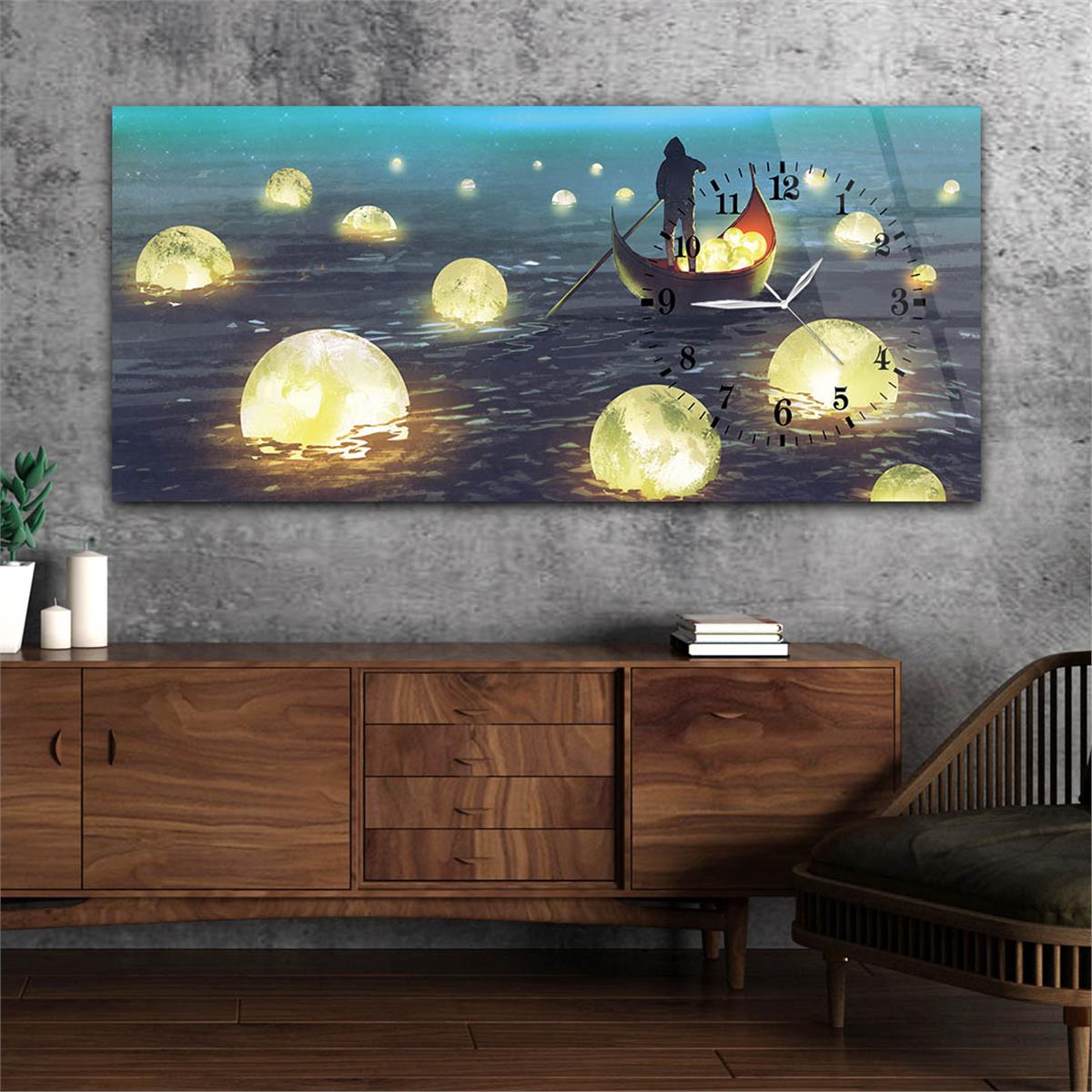 Side-Clock, Art And Nature-Themed Horizontal Glass Wall Painting 025