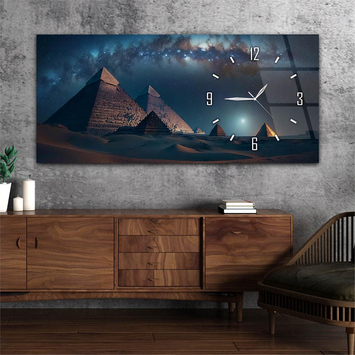 Yatay Saatli Yandan Sanat Temalı Cam Tablo 268