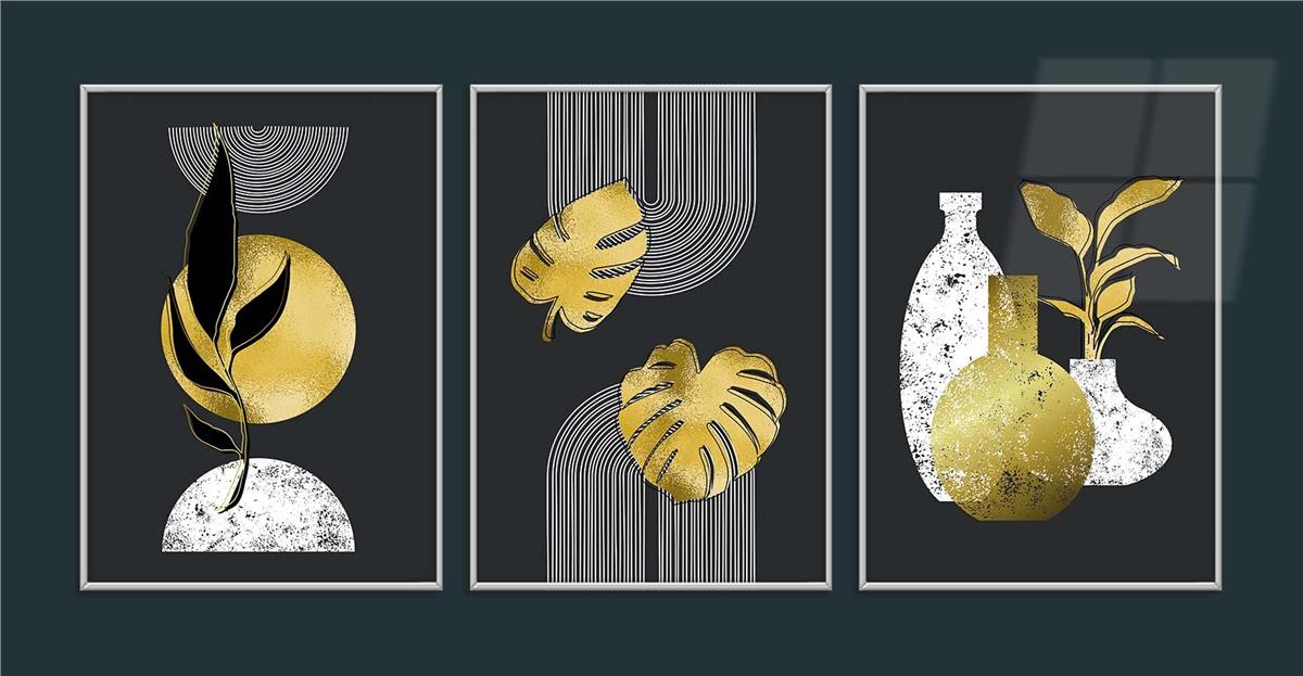 Alüminyum Çerçeveli Sanat Temalı 3'lü Set MDF Tablo 0008