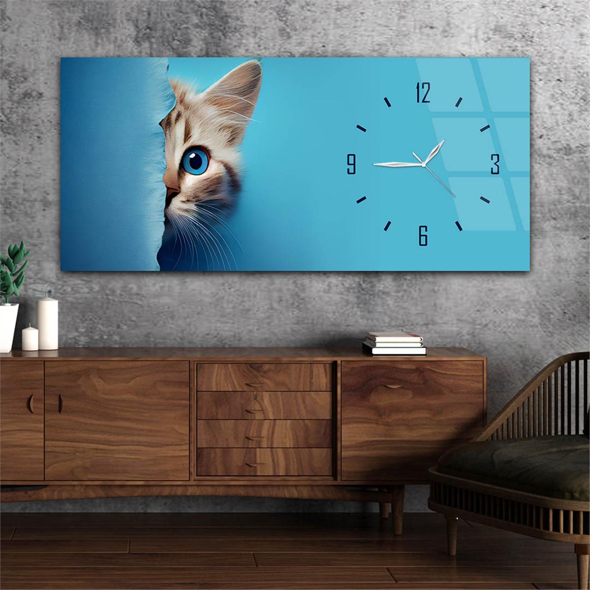 Yatay Saatli Yandan Sanat Temalı Cam Tablo 263