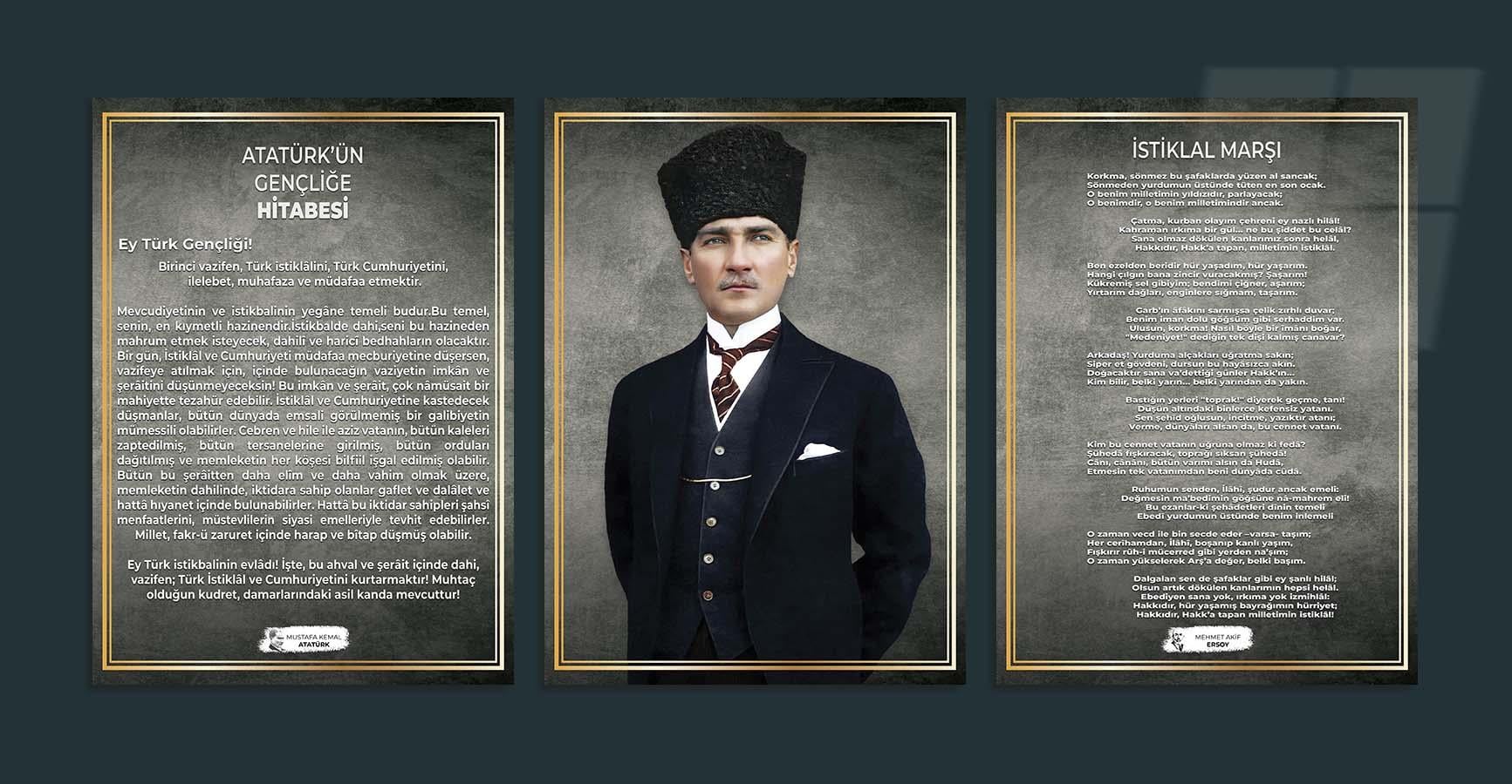 Atatürk İstiklal Marşı ve Gençliğe Hitabe Cam Tablo Seti