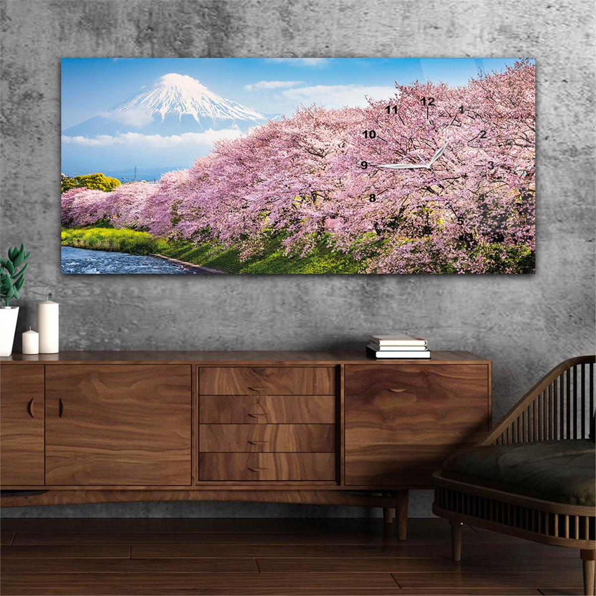 Side-Clock, Art And Nature-Themed Horizontal Glass Wall Painting 017