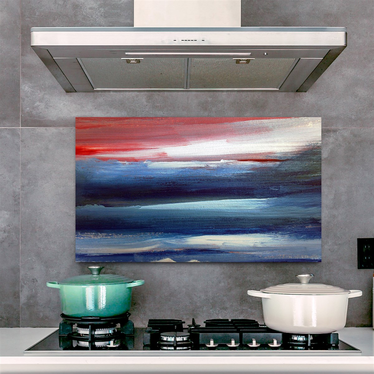 die Größe des bedruckten Glases hinter dem Herd ist 40x70 cm (40x70 cm - 15,7 x 27.6 inc)