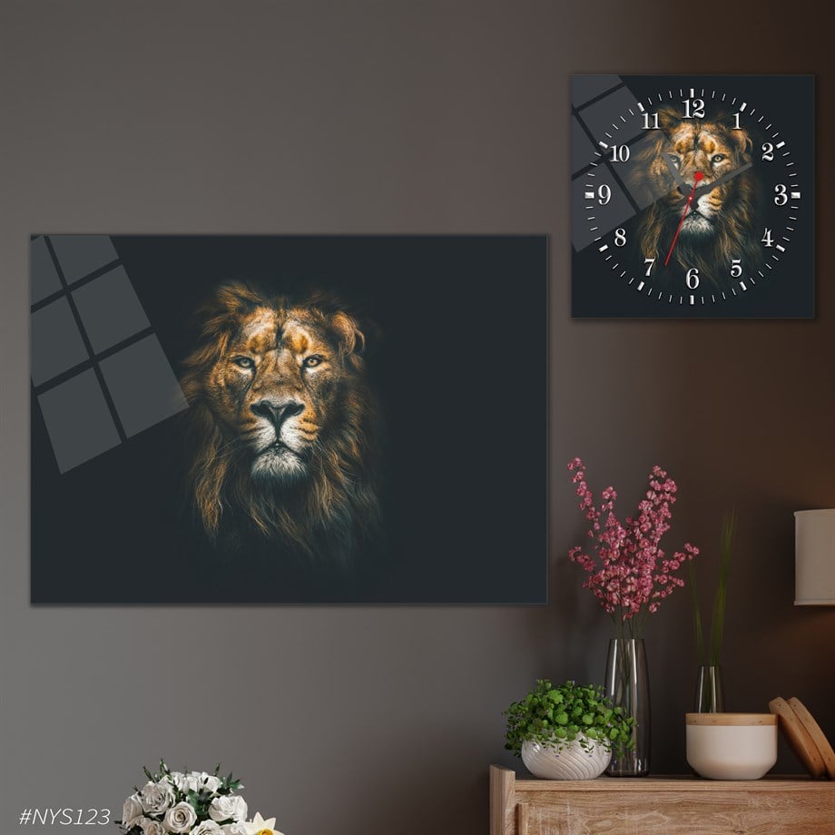 Tempered Glasss Wall Arts Art-Themed Set with Square Clock