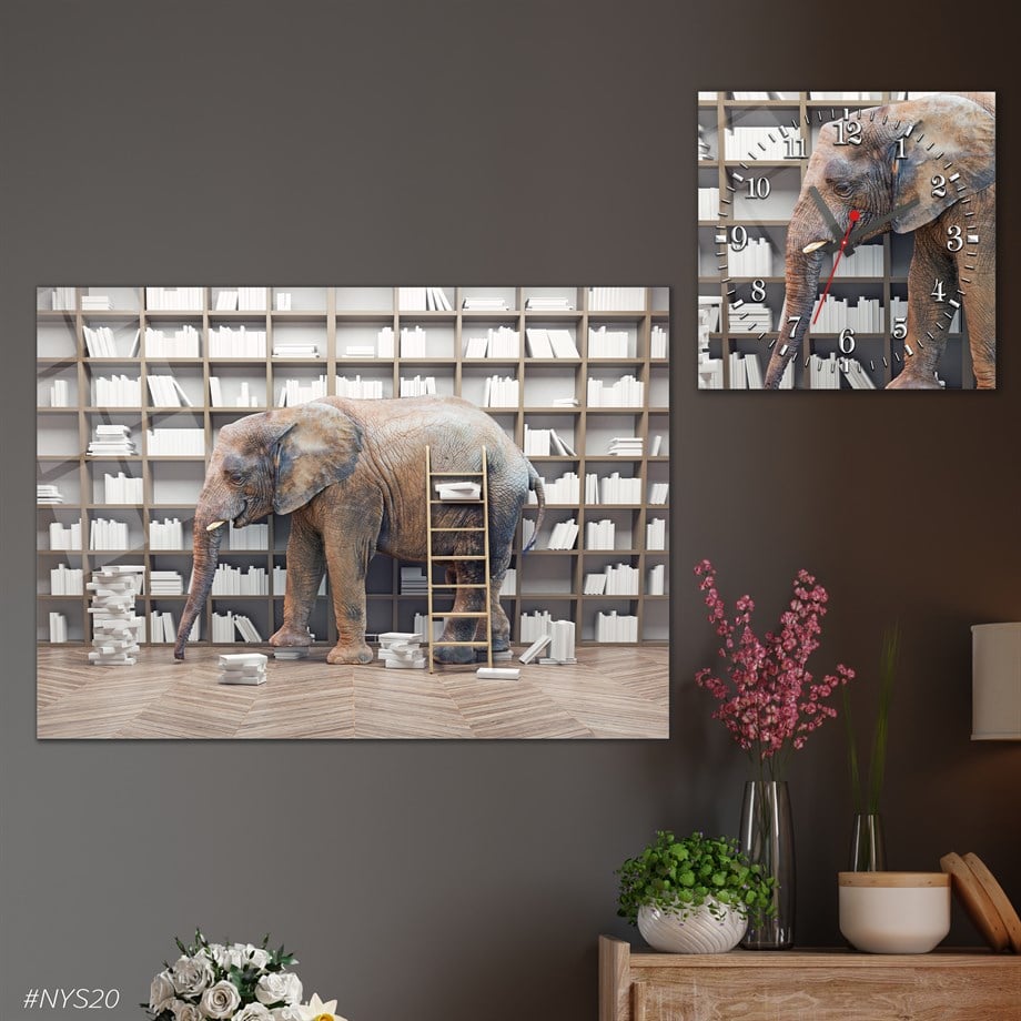 Tempered Glasss Wall Arts Art-Themed Set with Square Clock