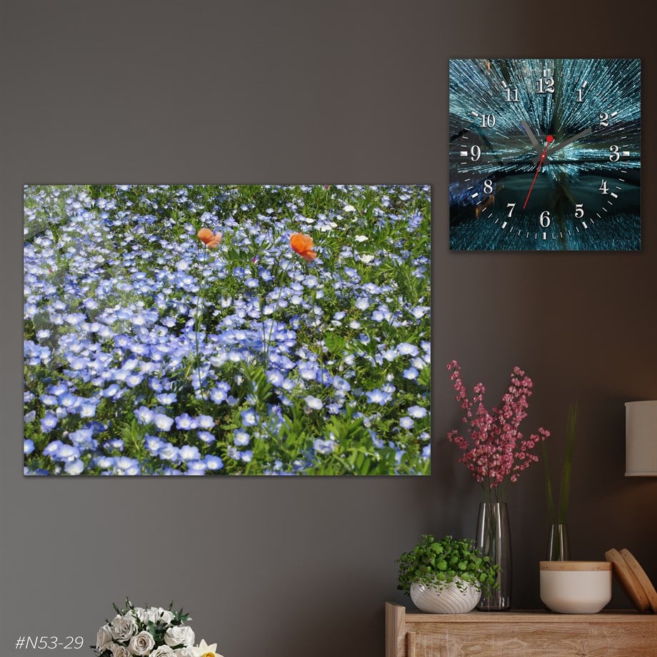 Tempered Glasss Wall Arts Art-Themed Set with Square Clock