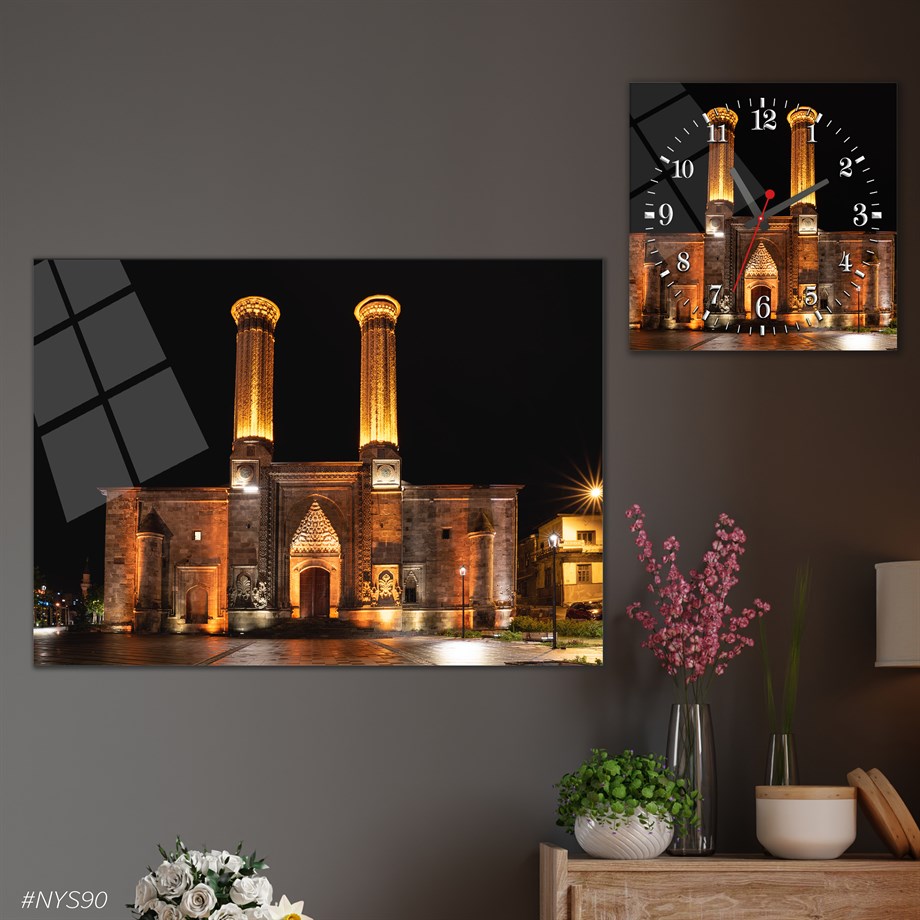 Tempered Glasss Wall Arts Religious-Themed Set with Square Clock
