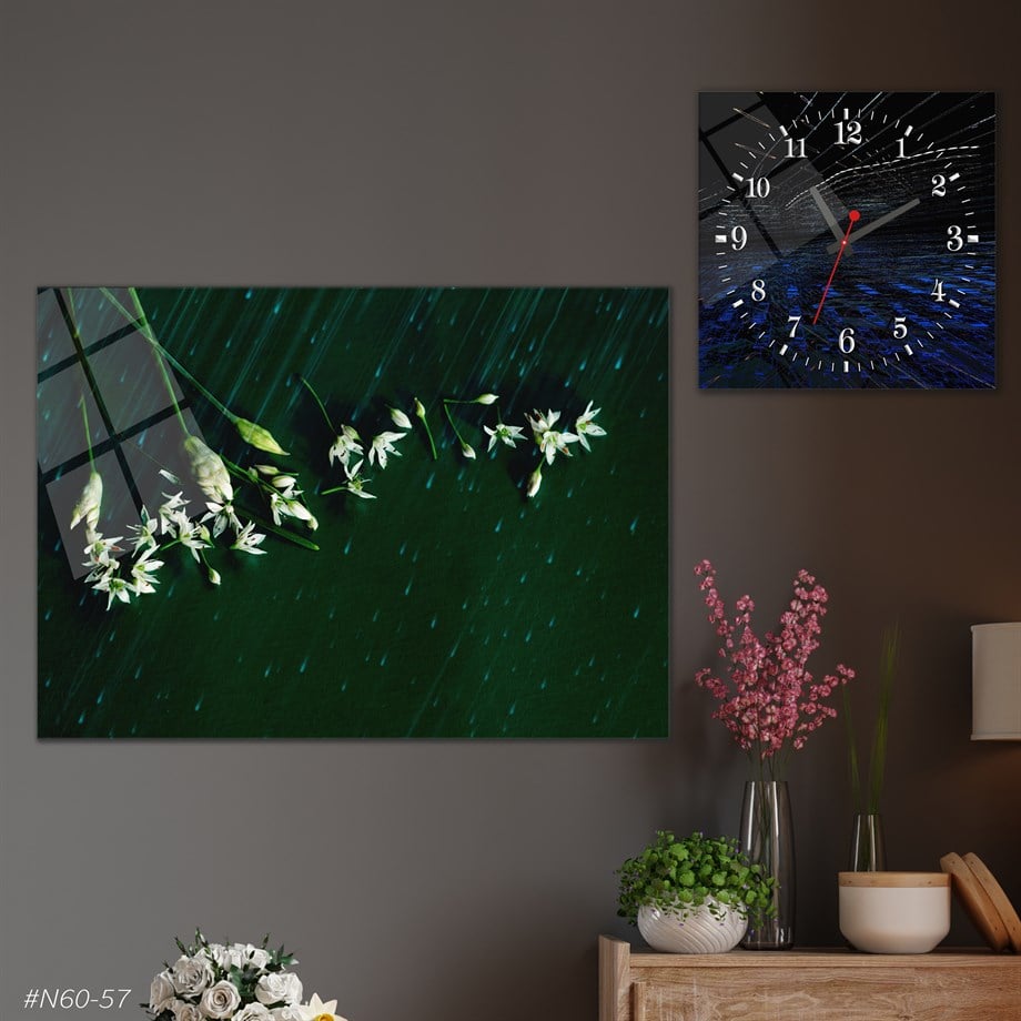 Tempered Glasss Wall Arts Art-Themed Set with Square Clock