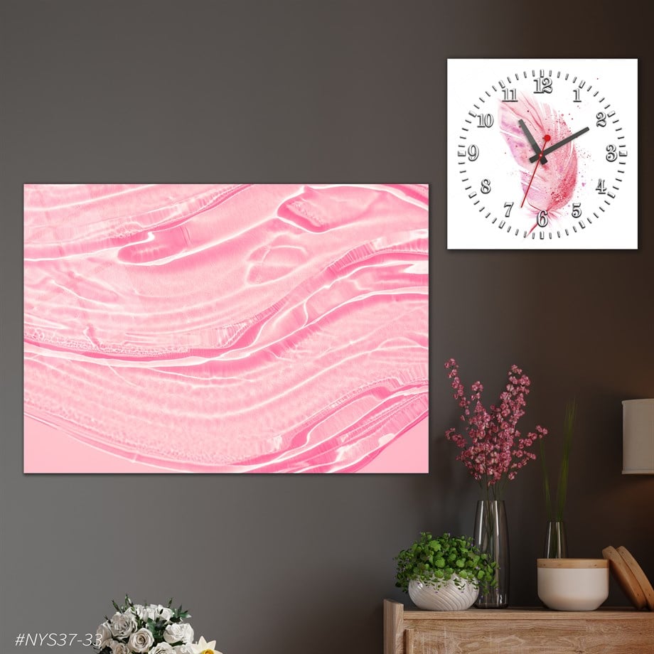 Tempered Glasss Wall Arts Art-Themed Set with Square Clock