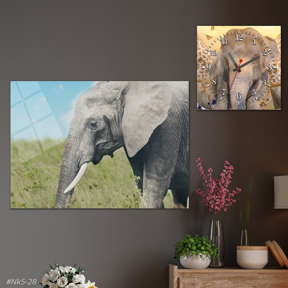 Tempered Glasss Wall Arts Art-Themed Set with Square Clock