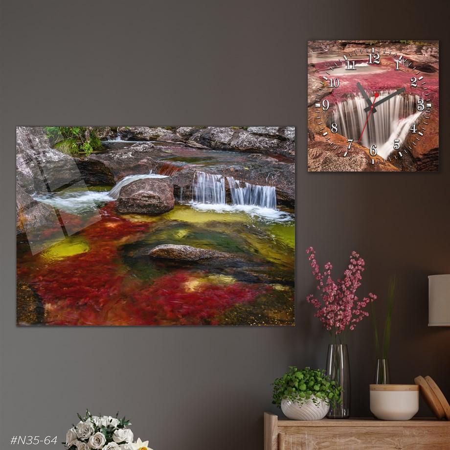 Tempered Glasss Wall Arts Art-Themed Set with Square Clock
