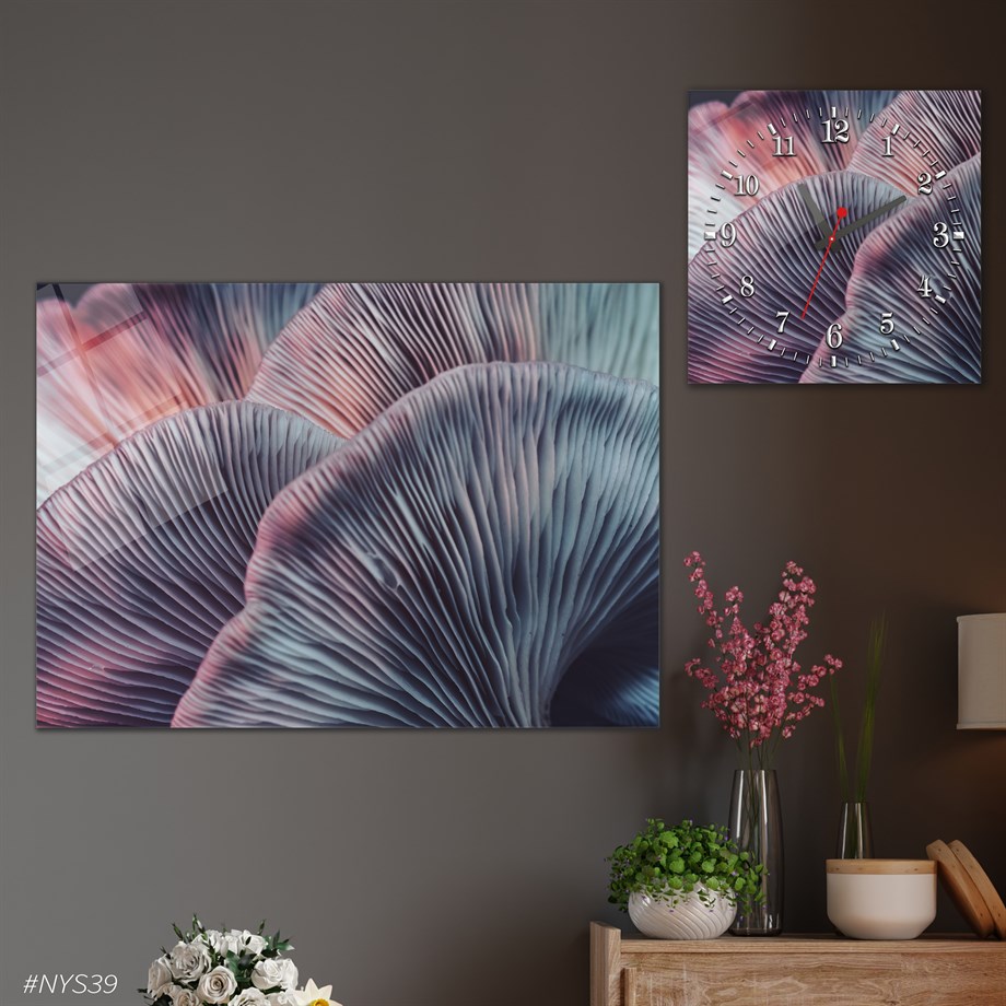 Tempered Glasss Wall Arts Art-Themed Set with Square Clock
