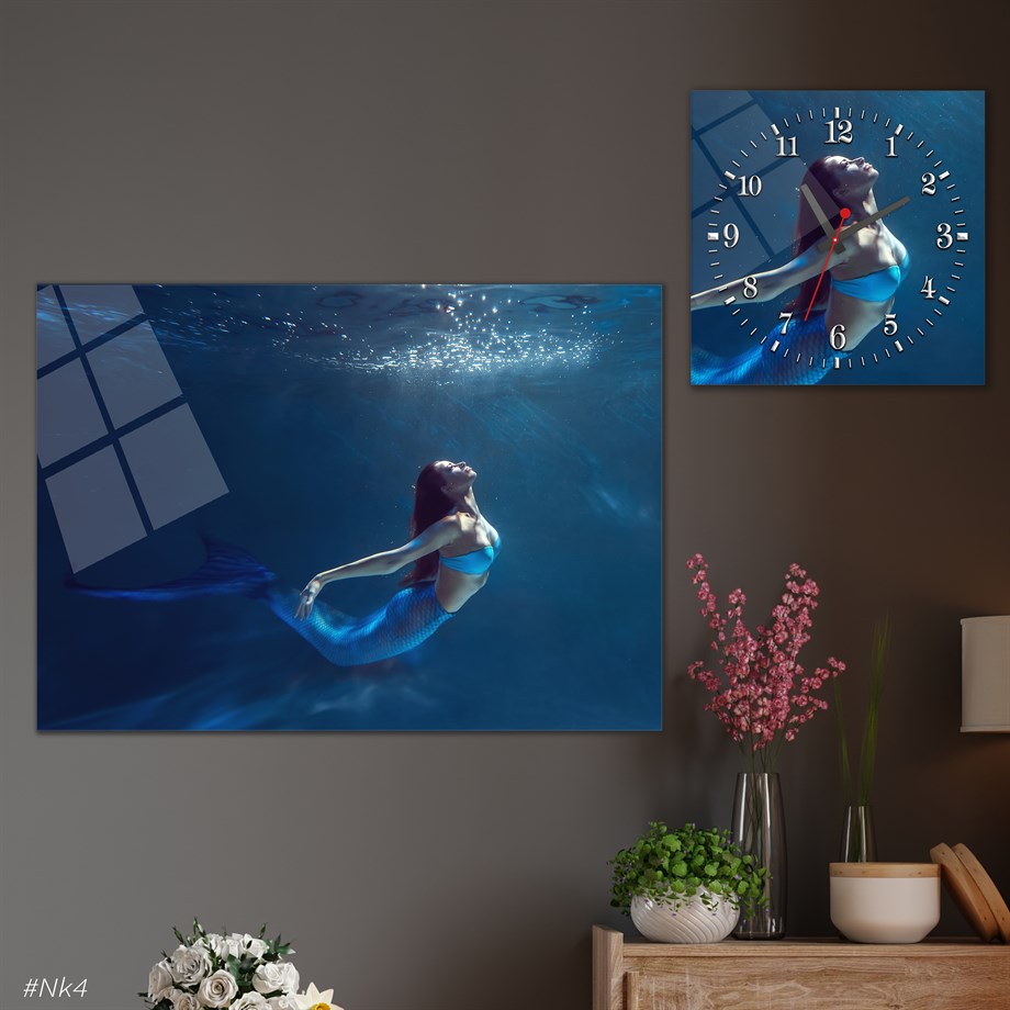 Tempered Glasss Wall Arts Art-Themed Set with Square Clock