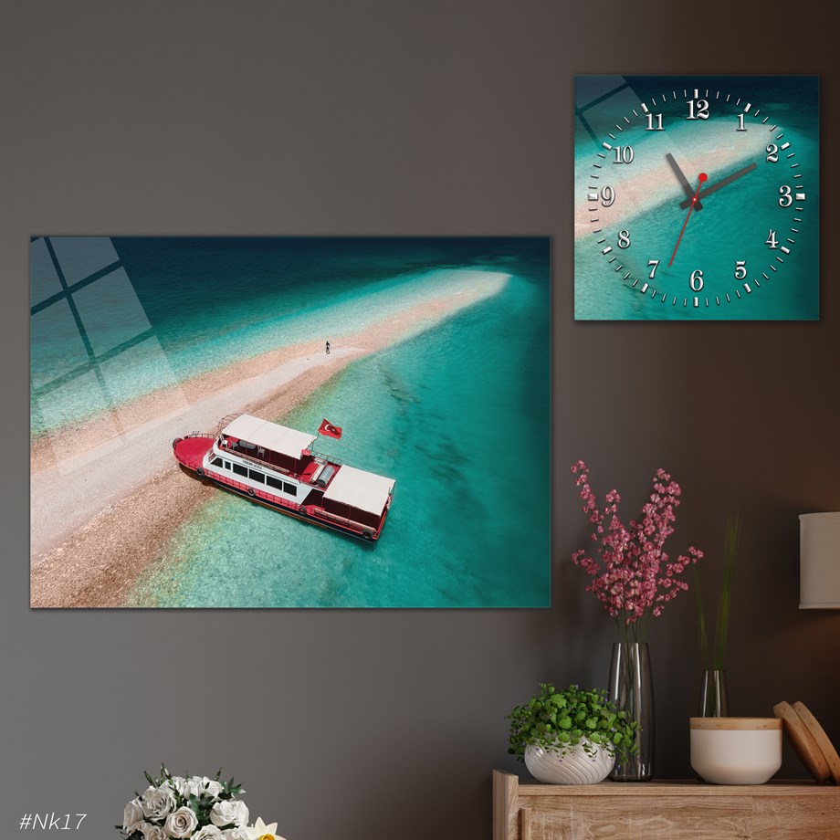 Tempered Glasss Wall Arts Art-Themed Set with Square Clock