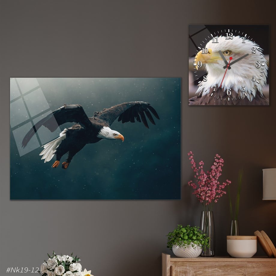 Tempered Glasss Wall Arts Art-Themed Set with Square Clock