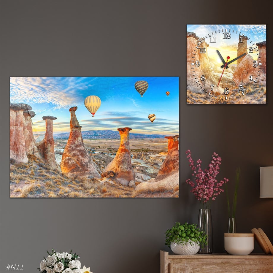 Tempered Glasss Wall Arts Art-Themed Set with Square Clock