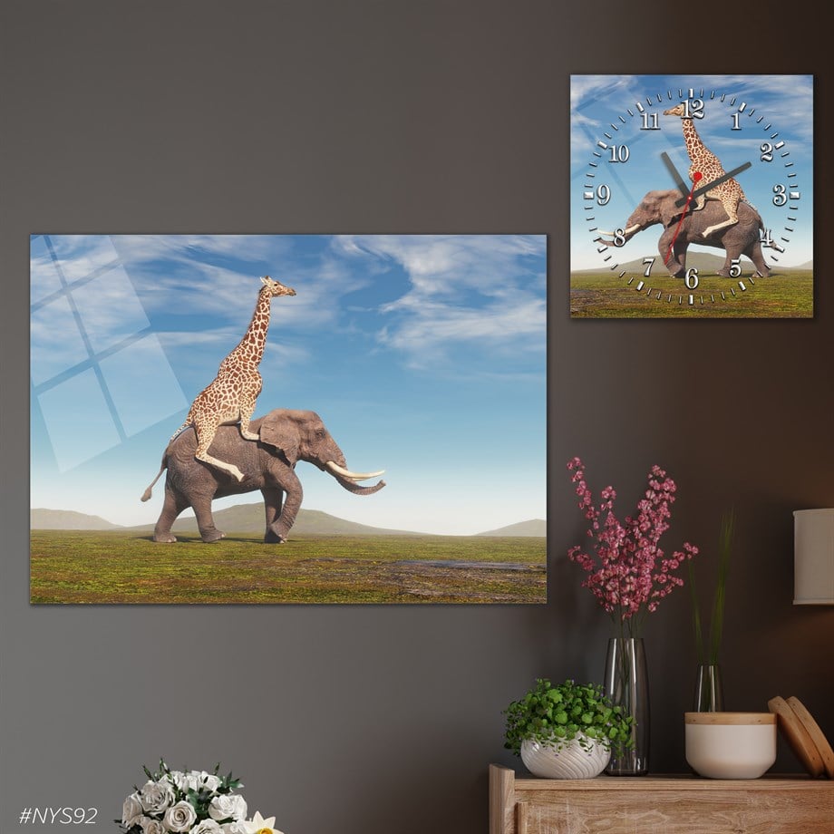 Tempered Glasss Wall Arts Art-Themed Set with Square Clock