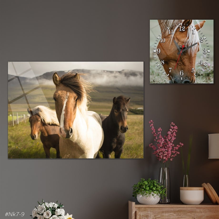 Tempered Glasss Wall Arts Art-Themed Set with Square Clock