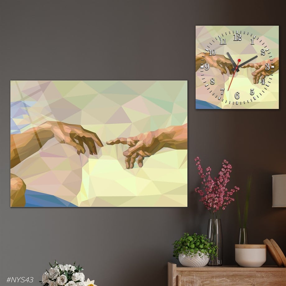 Tempered Glasss Wall Arts Art-Themed Set with Square Clock