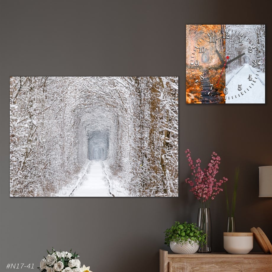 Tempered Glasss Wall Arts Art-Themed Set with Square Clock