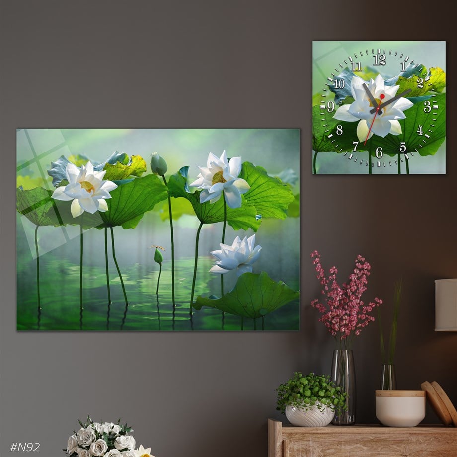Tempered Glasss Wall Arts Art-Themed Set with Square Clock