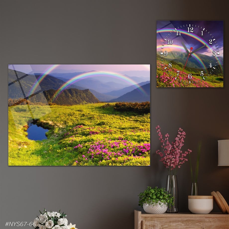 Tempered Glasss Wall Arts Art-Themed Set with Square Clock