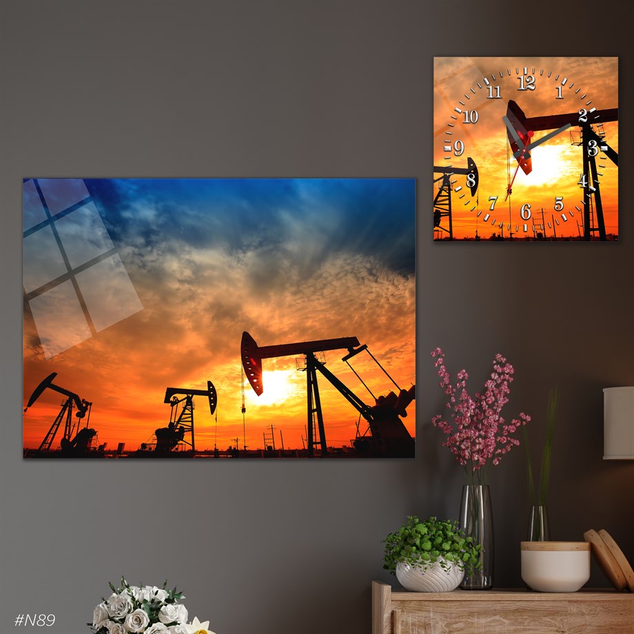 Tempered Glasss Wall Arts Art-Themed Set with Square Clock