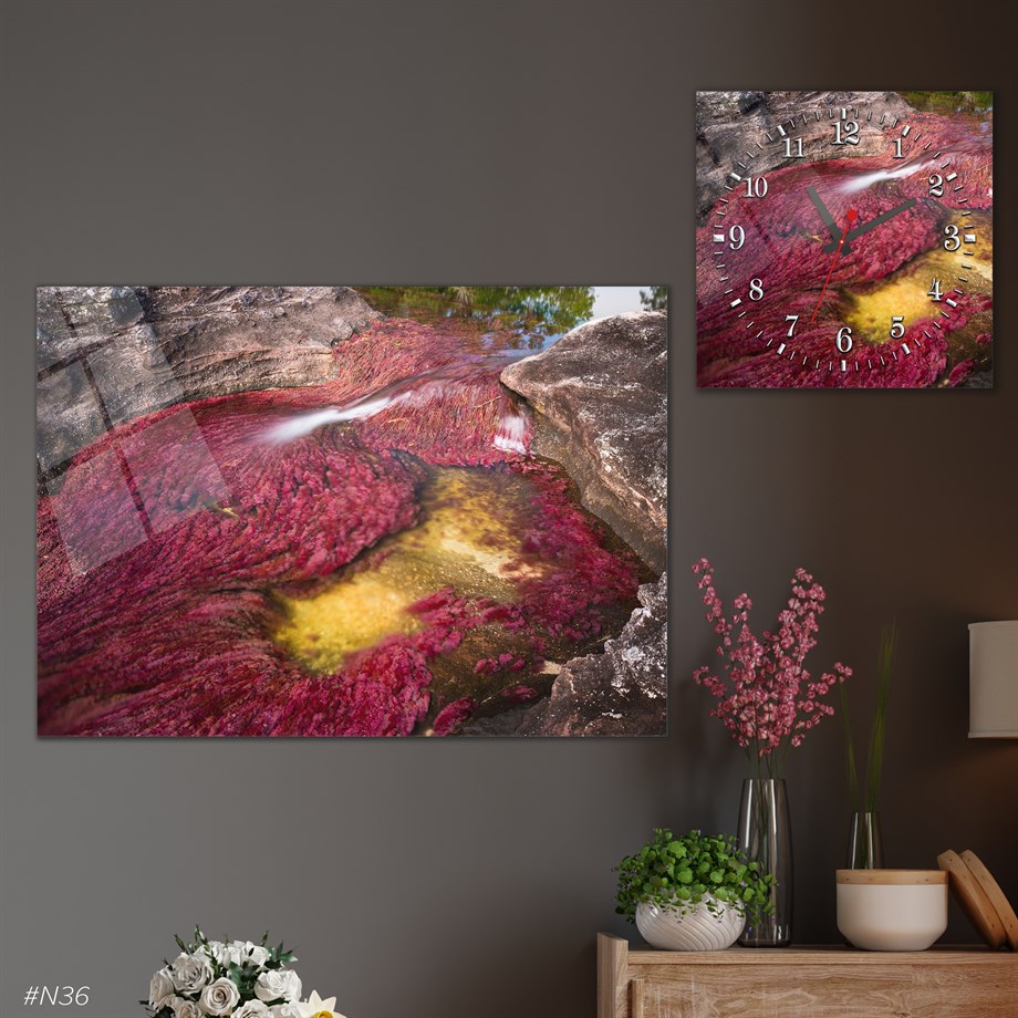Tempered Glasss Wall Arts Art-Themed Set with Square Clock