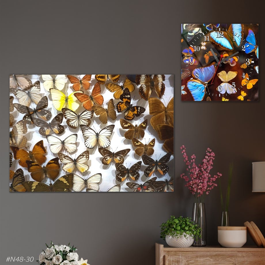 Tempered Glasss Wall Arts Art-Themed Set with Square Clock