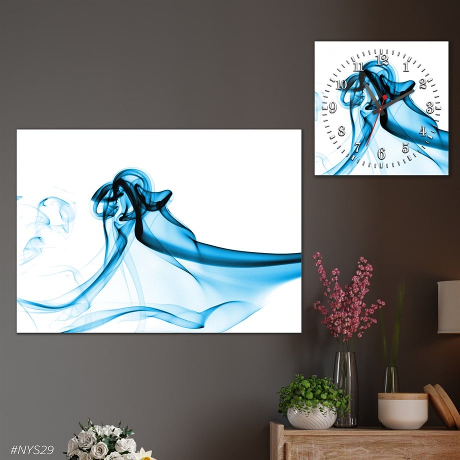 Tempered Glasss Wall Arts Art-Themed Set with Square Clock