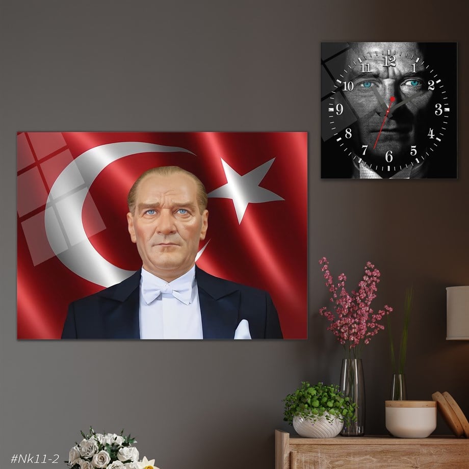 Tempered Glasss Wall Arts Art-Themed Set with Square Clock