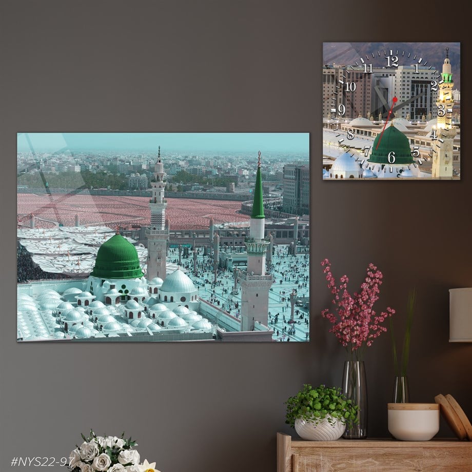 Tempered Glasss Wall Arts Art-Themed Set with Square Clock