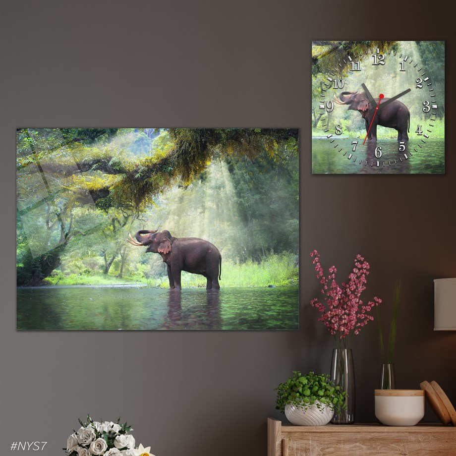 Tempered Glasss Wall Arts Art-Themed Set with Square Clock