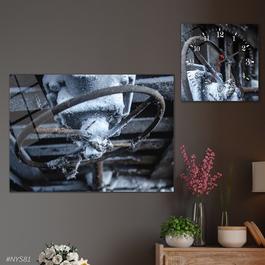 Tempered Glasss Wall Arts Art-Themed Set with Square Clock