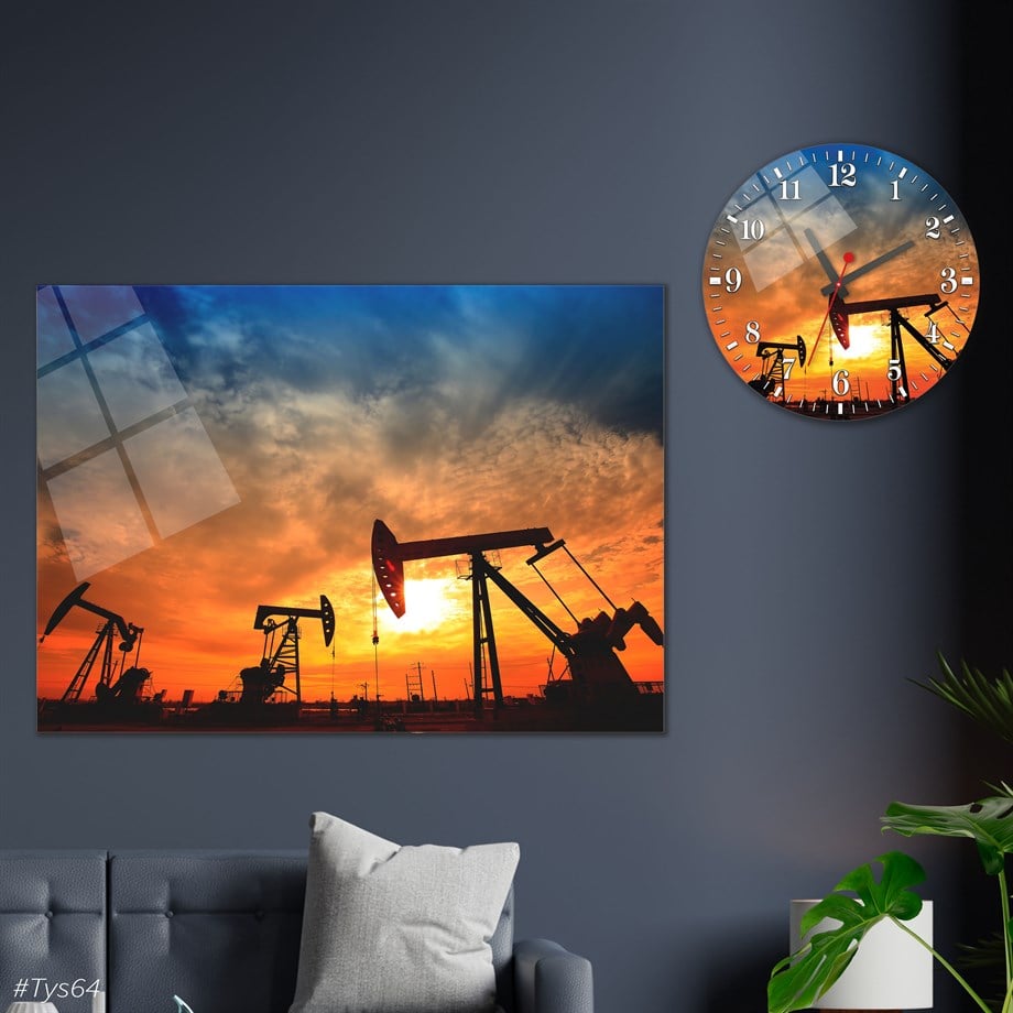 Tempered Glasss Wall Arts Art-Themed Set with Round Clock